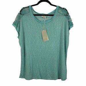 Bellambra Made in Italy Lace Shoulder Short Sleeve Top Mint Green XL NWT